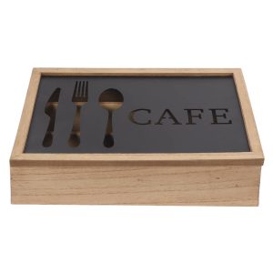Organizador para Cubiertos DKD Home Decor Marrón Negro Metal Madera MDF Vintage 25 x 18 x 6 cm