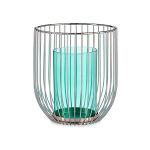 Portavelas Gift Decor Azul Plateado Plata Metal Vidrio 15 x 17 x 15 cm Jaula