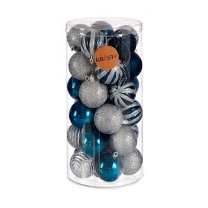 Set de Bolas de Navidad Krist+ HM20087-061/003 Azul Plateado Plástico Ø 6 cm (6 Unidades)