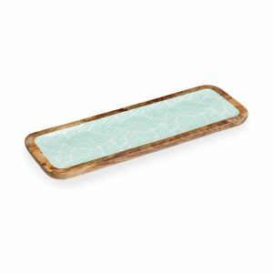 Centro de Mesa Gift Decor Blanco Marrón Verde Poliéster Resina Madera de mango 45 x 15 cm 15,2 x 2,54 x 45,7 cm Hoja de planta (