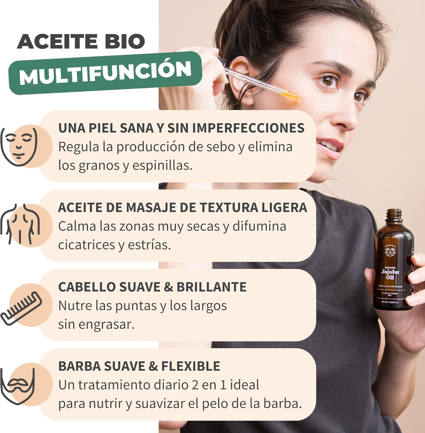 Aceite de Jojoba Orgánico 100% Puro y Natural - BIONOBLE - Imagen 3