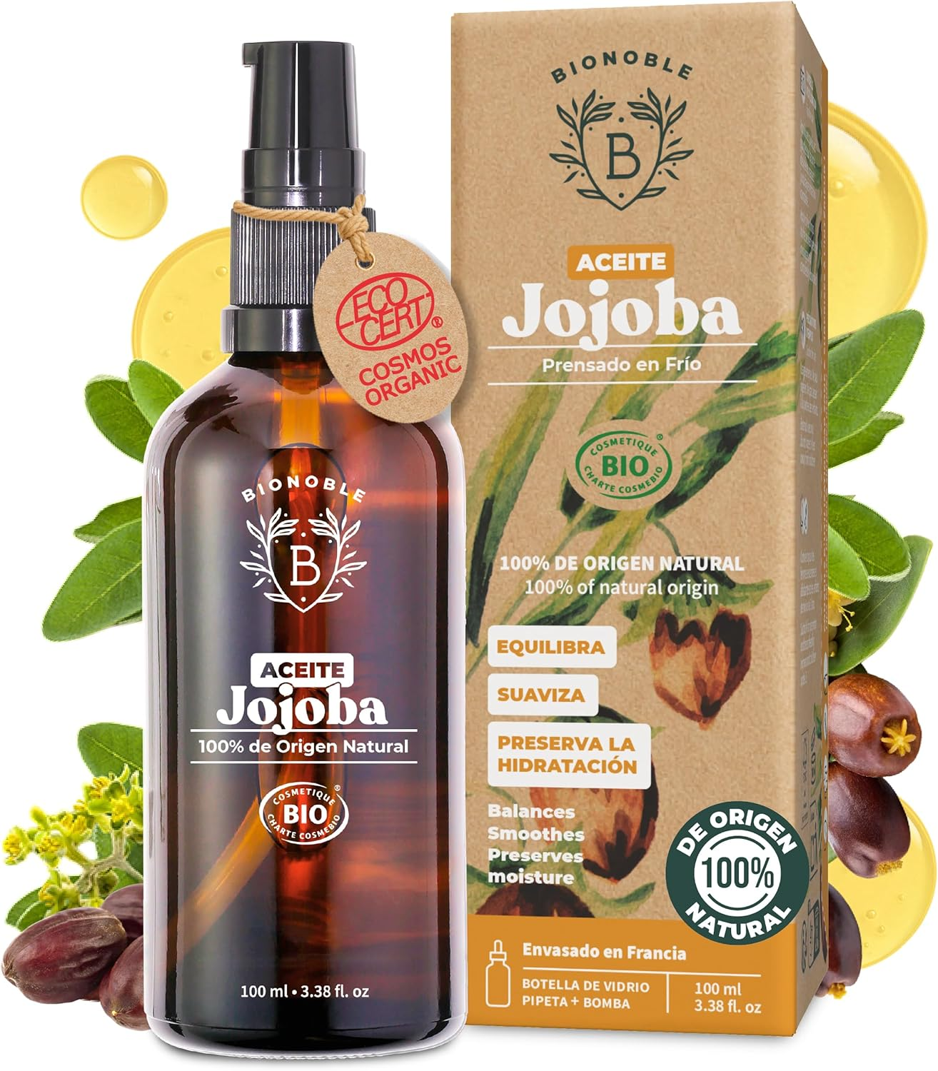 Aceite de Jojoba Orgánico 100% Puro y Natural - BIONOBLE