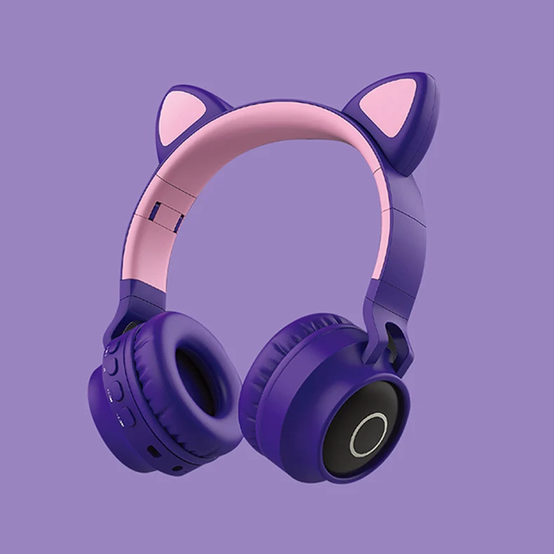 Auriculares inalámbricos Bluetooth 5.0 con orejas de gato y luces LED; plegables y portátiles, con micrófono. - Imagen 2