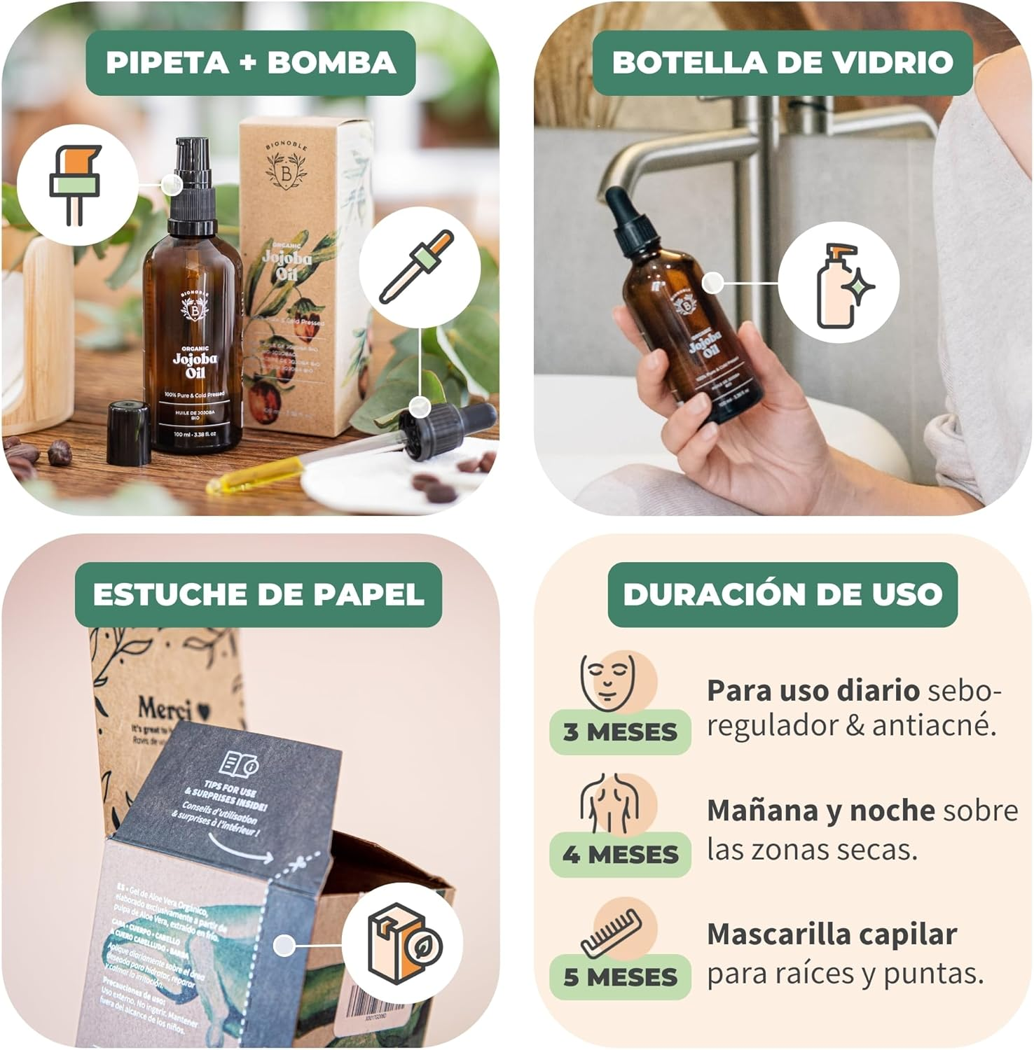 Aceite de Jojoba Orgánico 100% Puro y Natural - BIONOBLE - Imagen 4