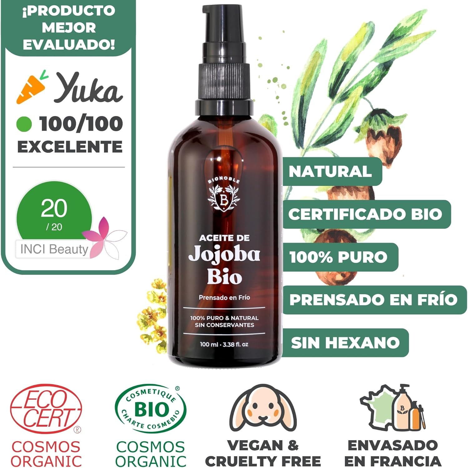 Aceite de Jojoba Orgánico 100% Puro y Natural - BIONOBLE - Imagen 2