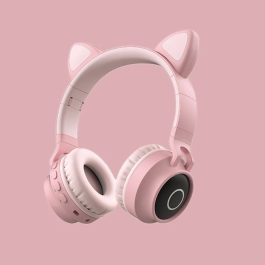 Auriculares inalámbricos Bluetooth 5.0 con orejas de gato y luces LED; plegables y portátiles, con micrófono.
