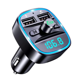Adaptador Bluetooth 5.0 para coche, transmisor FM, doble puerto USB, función de manos libres, luz LED azul, carga rápida, accesorios para automóvil