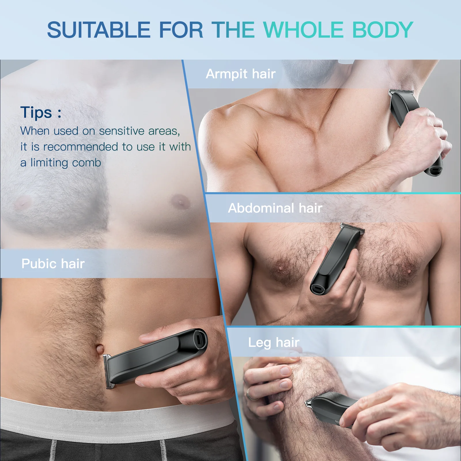 Afeitadora ajustable, máquina de cortar pelo, recortadora de barba IPX6, maquinilla de afeitar eléctrica, cortapelos, barbero. - Imagen 3