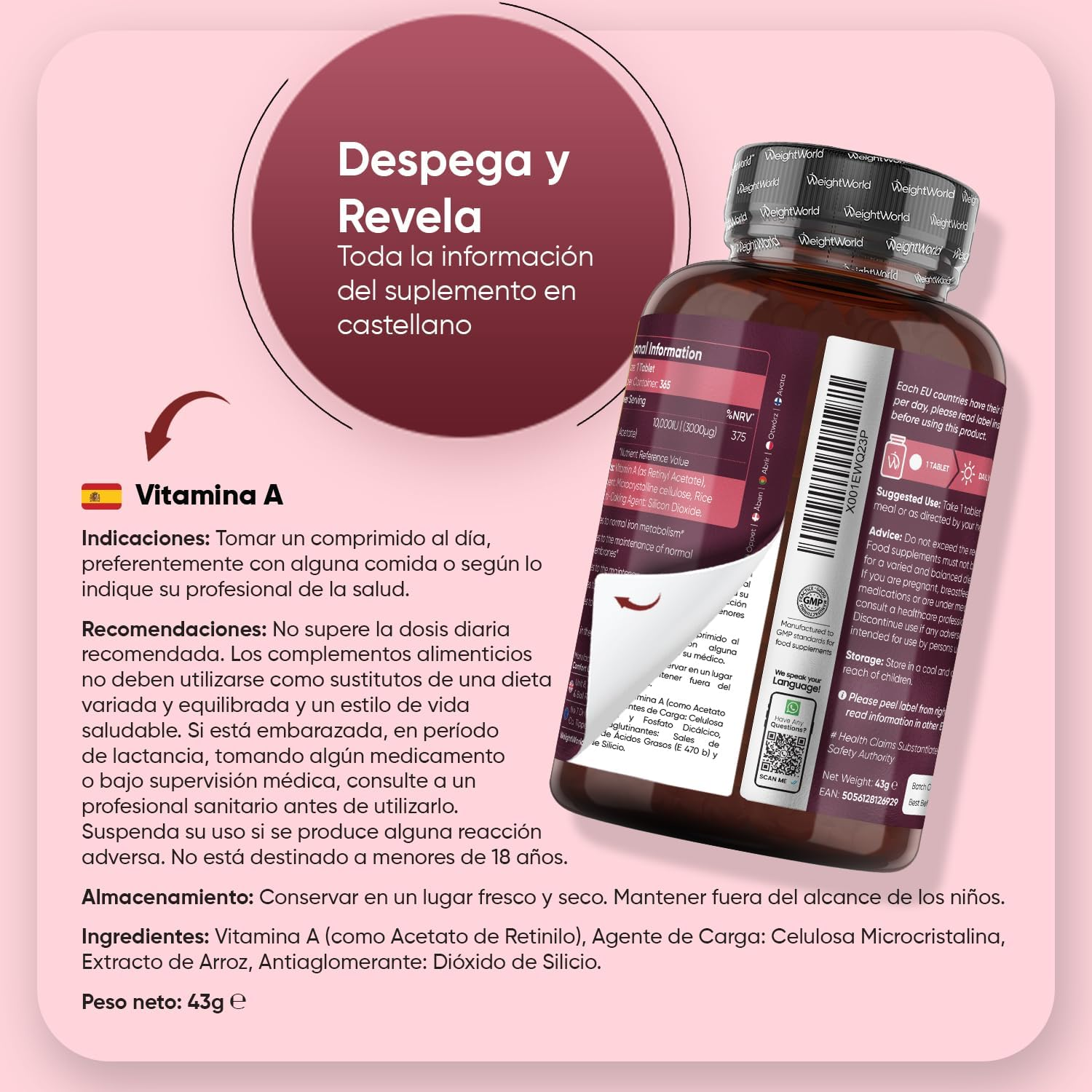 Vitamina a 10000 UI - 365 Comprimidos Acetato De Retinol Vegano Para 1 Año - Imagen 5