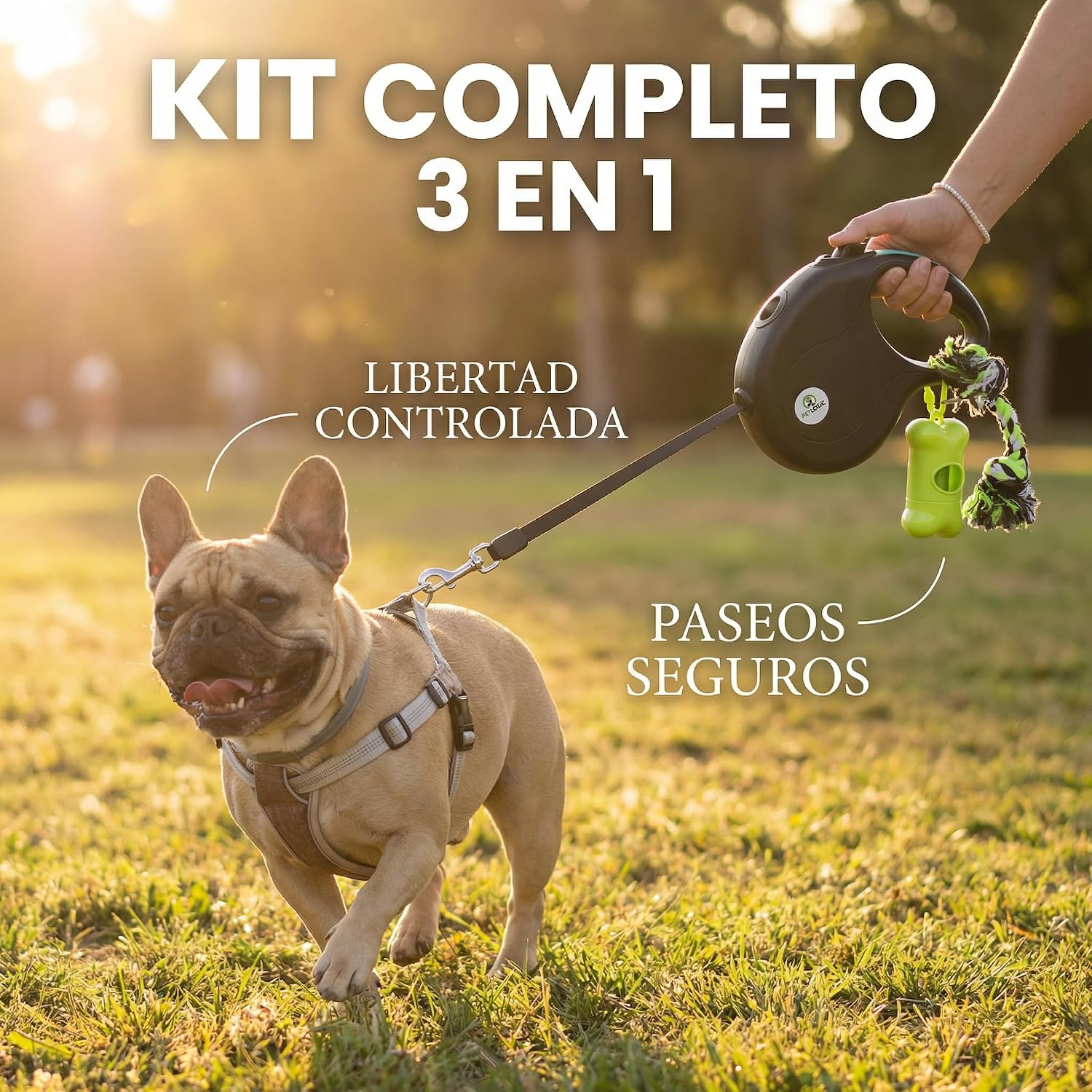Correa Extensible Para Perro Con Portabolsas Y Juguete, Kit De Paseo Completo Y Resistente Para Perros Pequeños Y Medianos