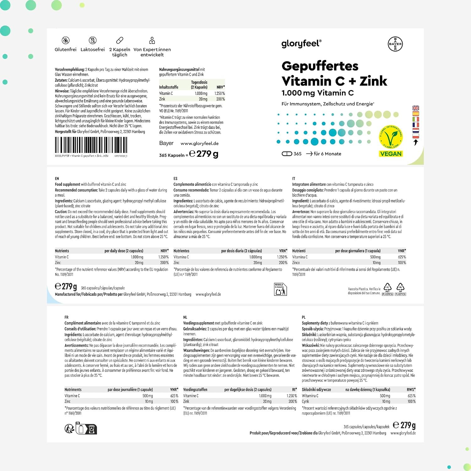 Vitamina C + Zinc - 365 Cápsulas - 1000Mg Vitamina C + 20Mg Zinc - Imagen 8