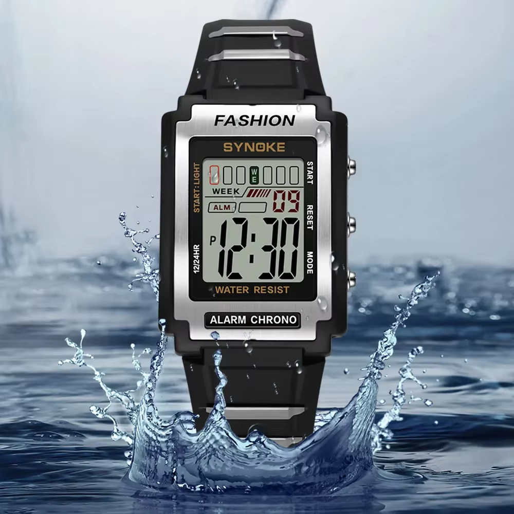 Reloj deportivo electrónico para hombre, resistente al agua hasta 50 m, con luz nocturna, pantalla grande y alarma