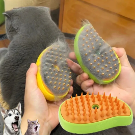 Cepillo de vapor para mascotas (perros y gatos): herramienta 3 en 1 con pulverizador eléctrico para masaje y aseo