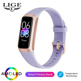 Reloj inteligente AMOLED para hombre y mujer. Pulsera inteligente con monitor de frecuencia cardíaca, resistente al agua