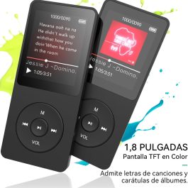 Reproductor MP3 De 16GB, 1.8″ Pantalla Con Auriculares Negro