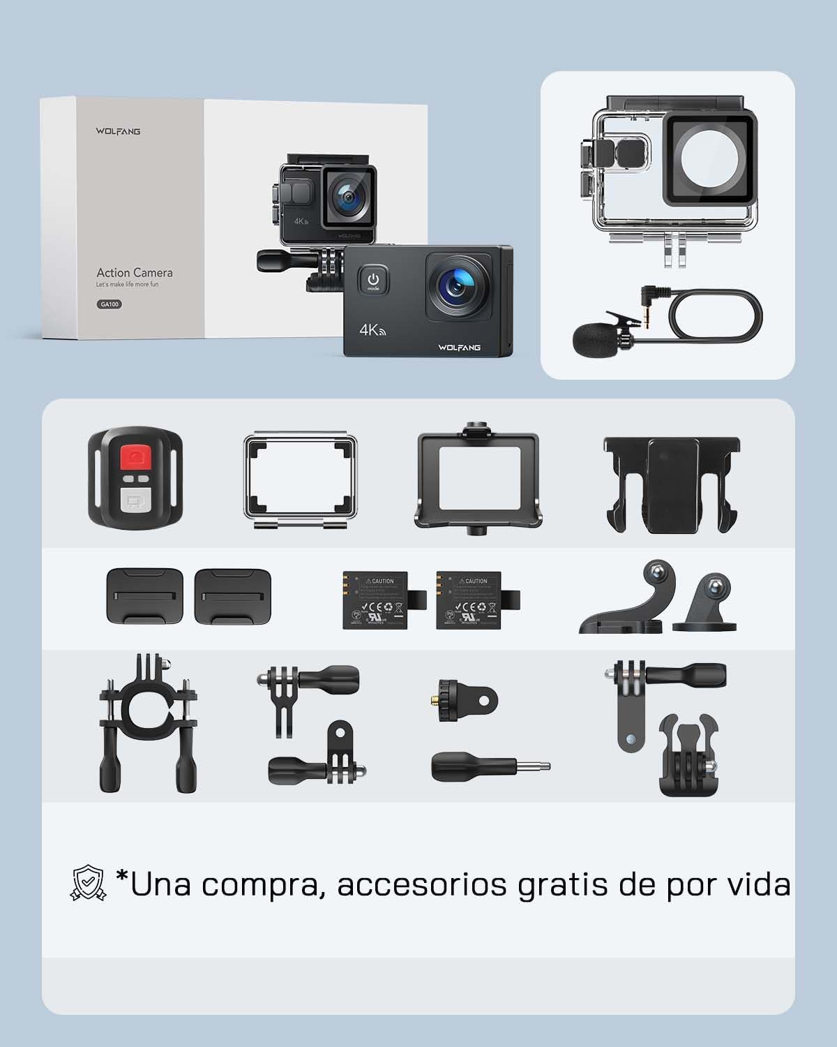 Cámara Deportiva GA100 4K 30FPS, 20MP Cámara Subacuática Impermeable 40M - Imagen 8