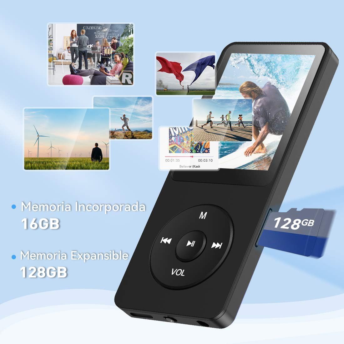 Reproductor MP3 De 16GB, 1.8" Pantalla Con Auriculares Negro - Imagen 6