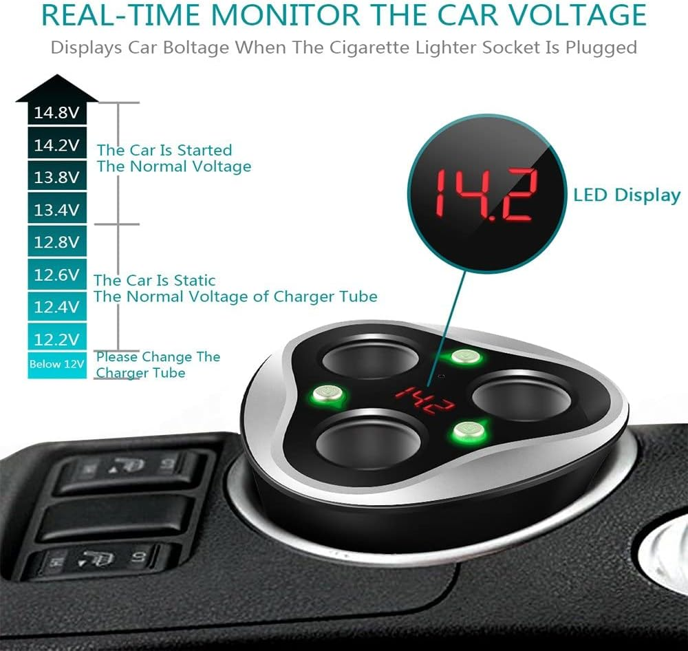 Cargador De Coche 3 USB Adaptador + 3 Sockets Encendedor De Cigarrillos Splitter 120W 12/24V - Imagen 2