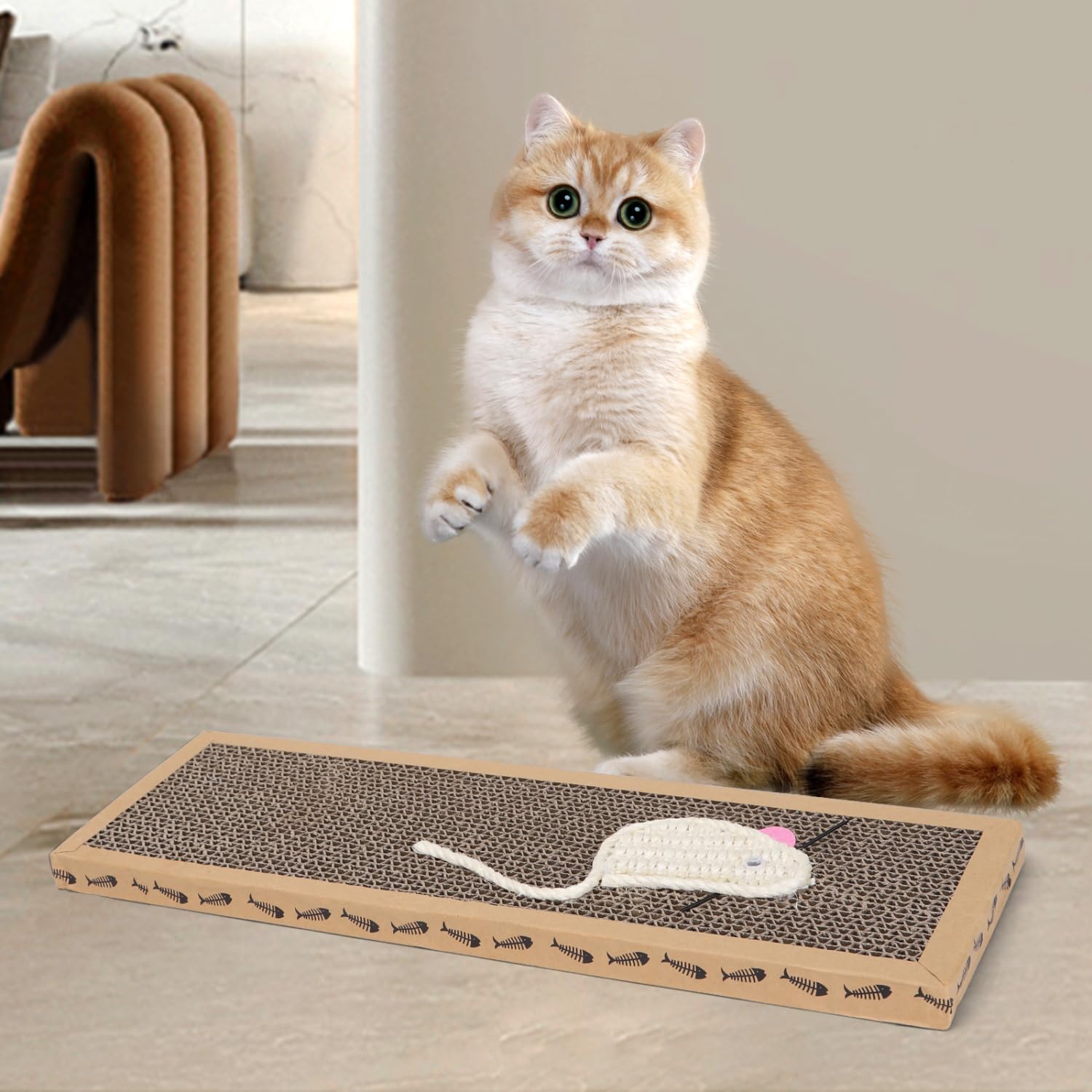Rascador De Cartón Para Gatos. Alfombrilla Con Catnip. 38Cm x 12.5Cm x 1.8Cm