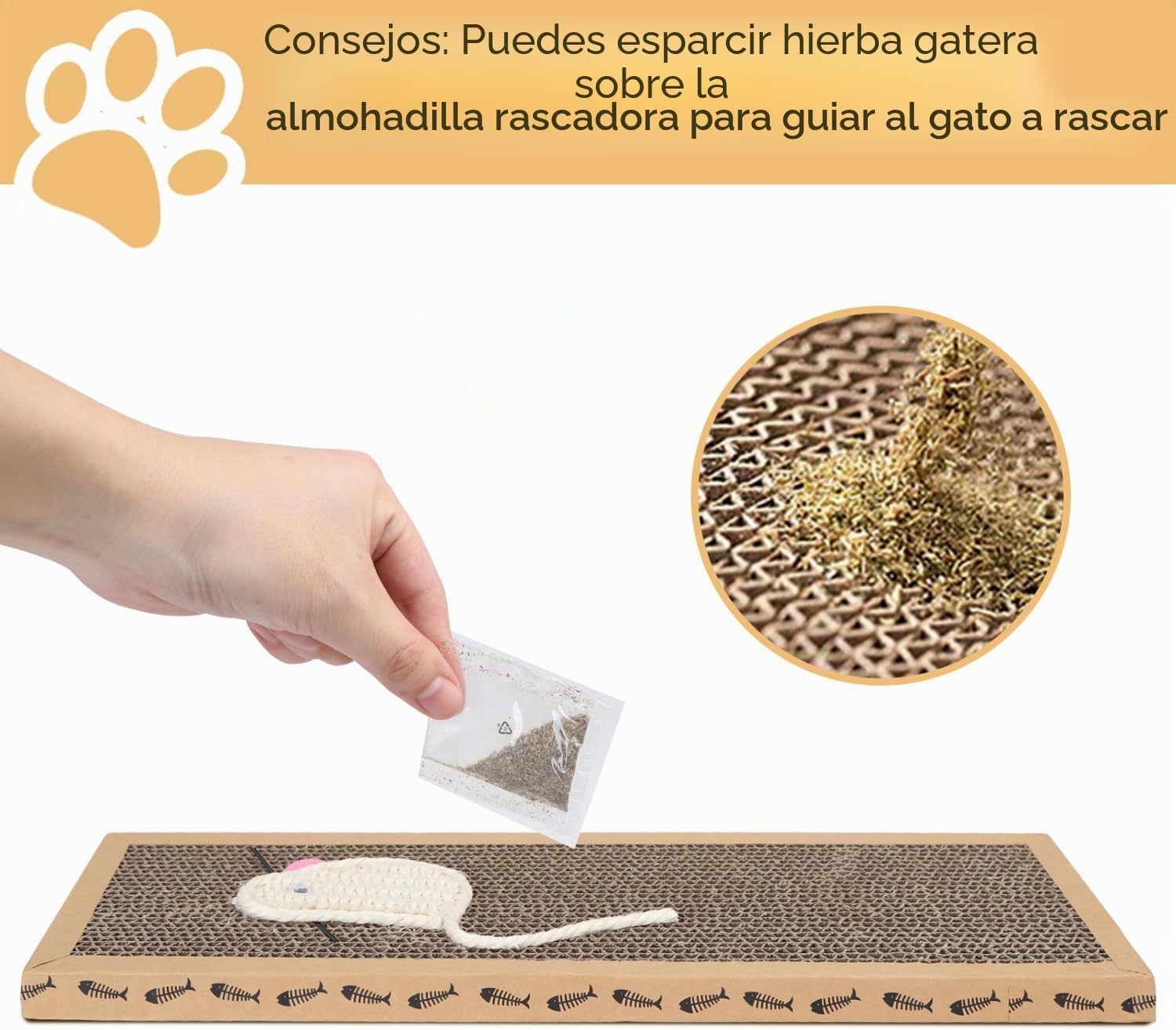 Rascador De Cartón Para Gatos. Alfombrilla Con Catnip. 38Cm x 12.5Cm x 1.8Cm - Imagen 6