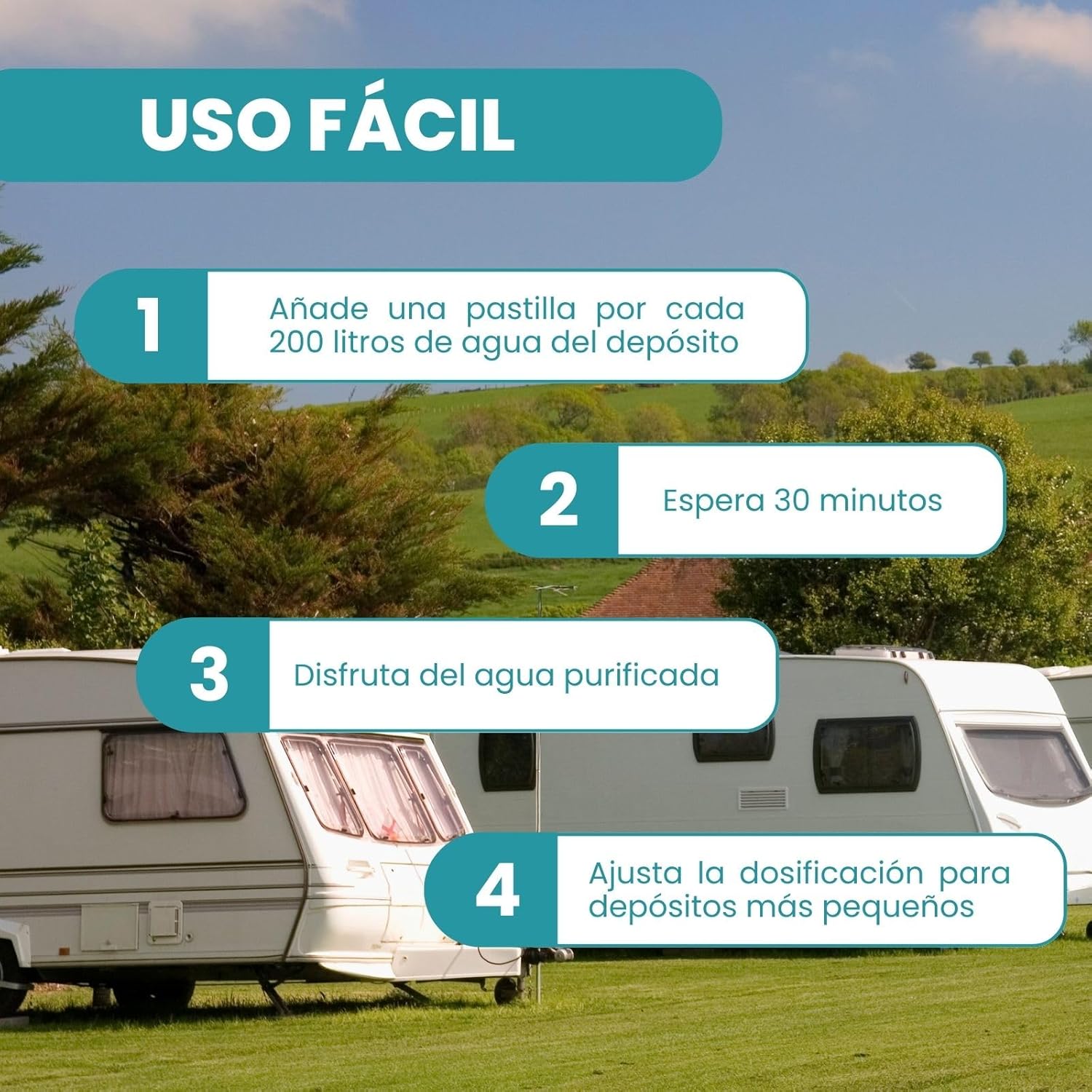Pastillas Potabilizadoras De Agua 48 Uds | Tratamiento Hasta 9600 Litros | 200L Por Pastilla | Ideal Para Depósitos, Bidones, Caravanas Y Emergencias. - Imagen 4