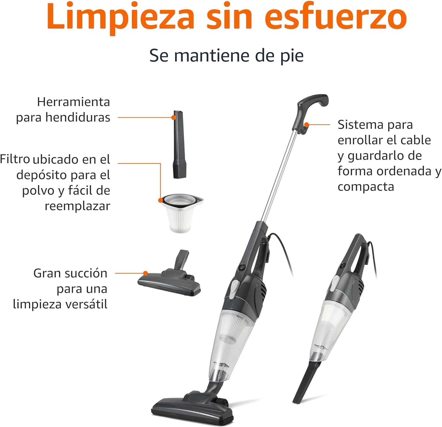 Aspirador De Barra, Dispositivo 2 En 1 Con Cable, Motor ECO, Filtro Reemplazable - Imagen 3