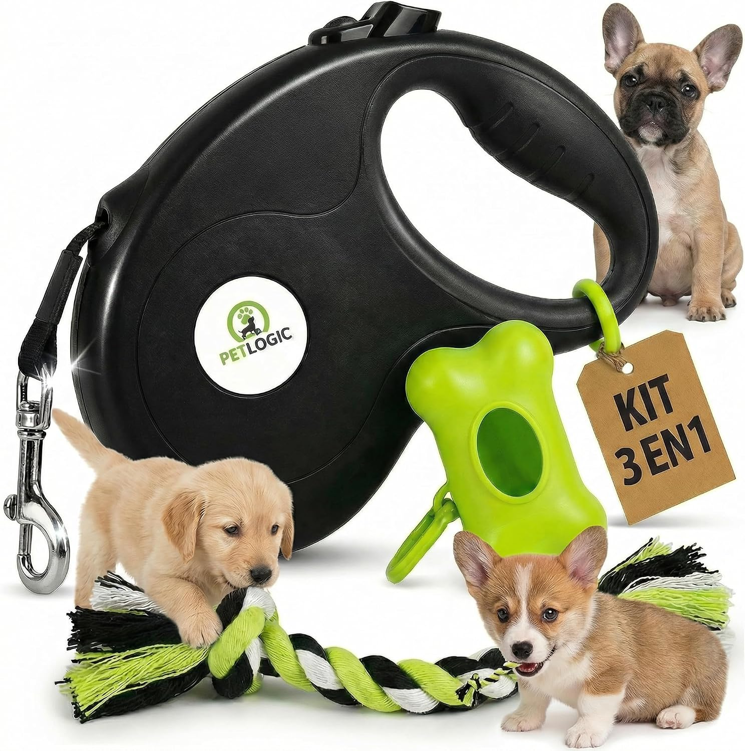 Correa Extensible Para Perro Con Portabolsas Y Juguete, Kit De Paseo Completo Y Resistente Para Perros Pequeños Y Medianos - Imagen 2