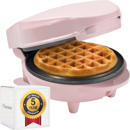 Mini Gofrera, Para Gofres Pequeños, Con Antiadherente, Diseño Retro, 550 W, Color: Rosa