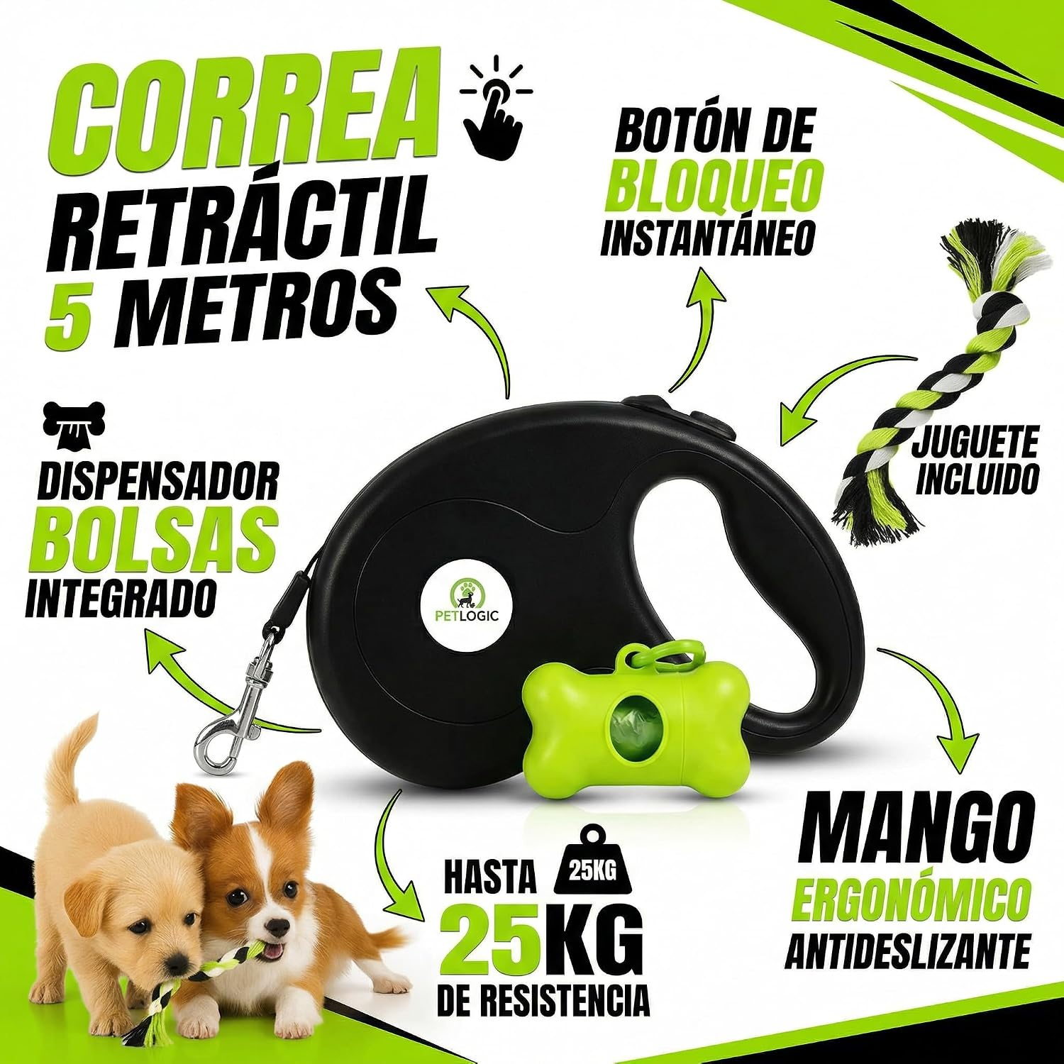 Correa Extensible Para Perro Con Portabolsas Y Juguete, Kit De Paseo Completo Y Resistente Para Perros Pequeños Y Medianos - Imagen 4