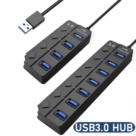 Adaptador de corriente USB 3.0, multipuerto USB de 4/7 puertos, expansor USB múltiple, con interruptor y cable de 30 cm