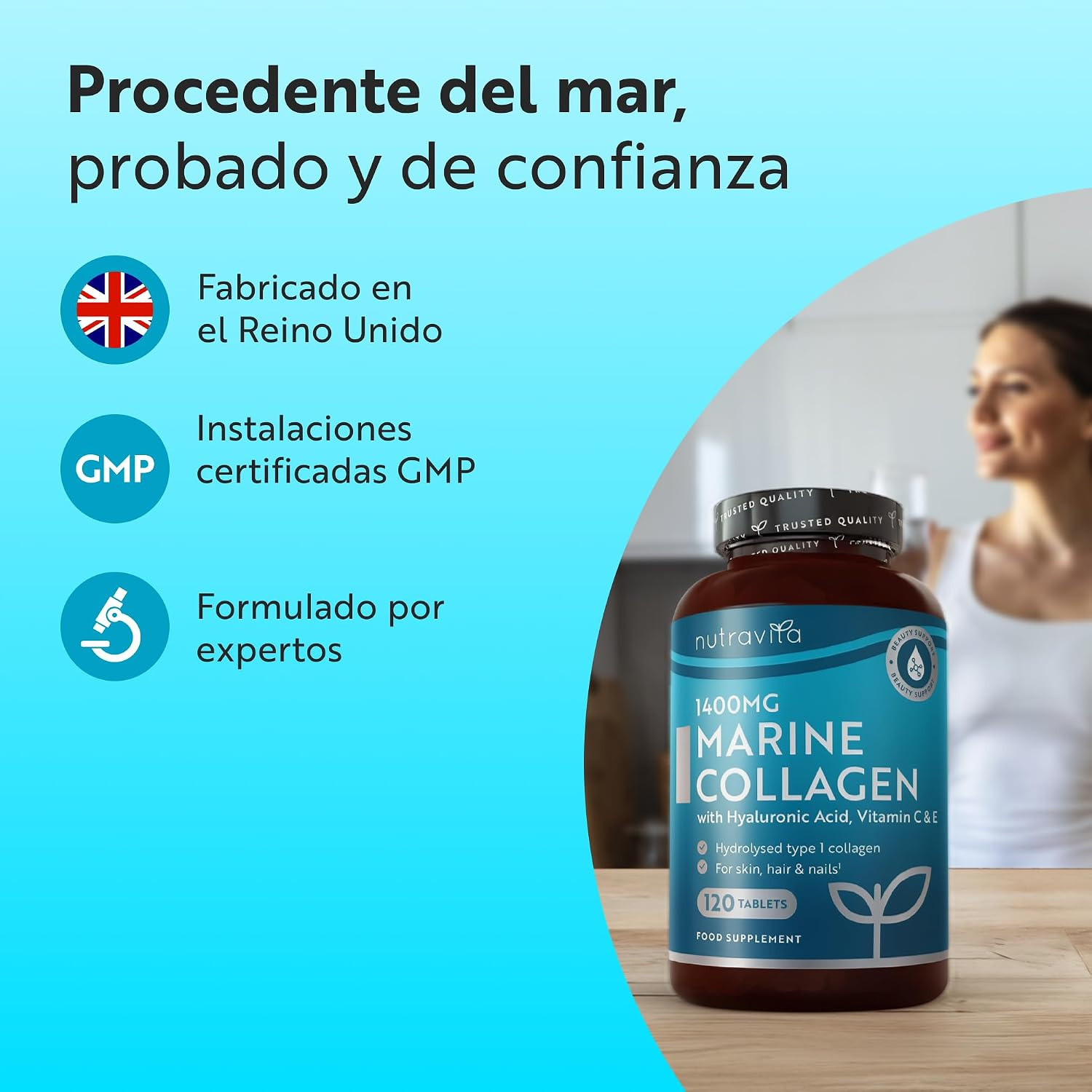 Nutravita Colageno Marino 1400 Mg Con Ácido Hialurónico 100 Mg - Imagen 3