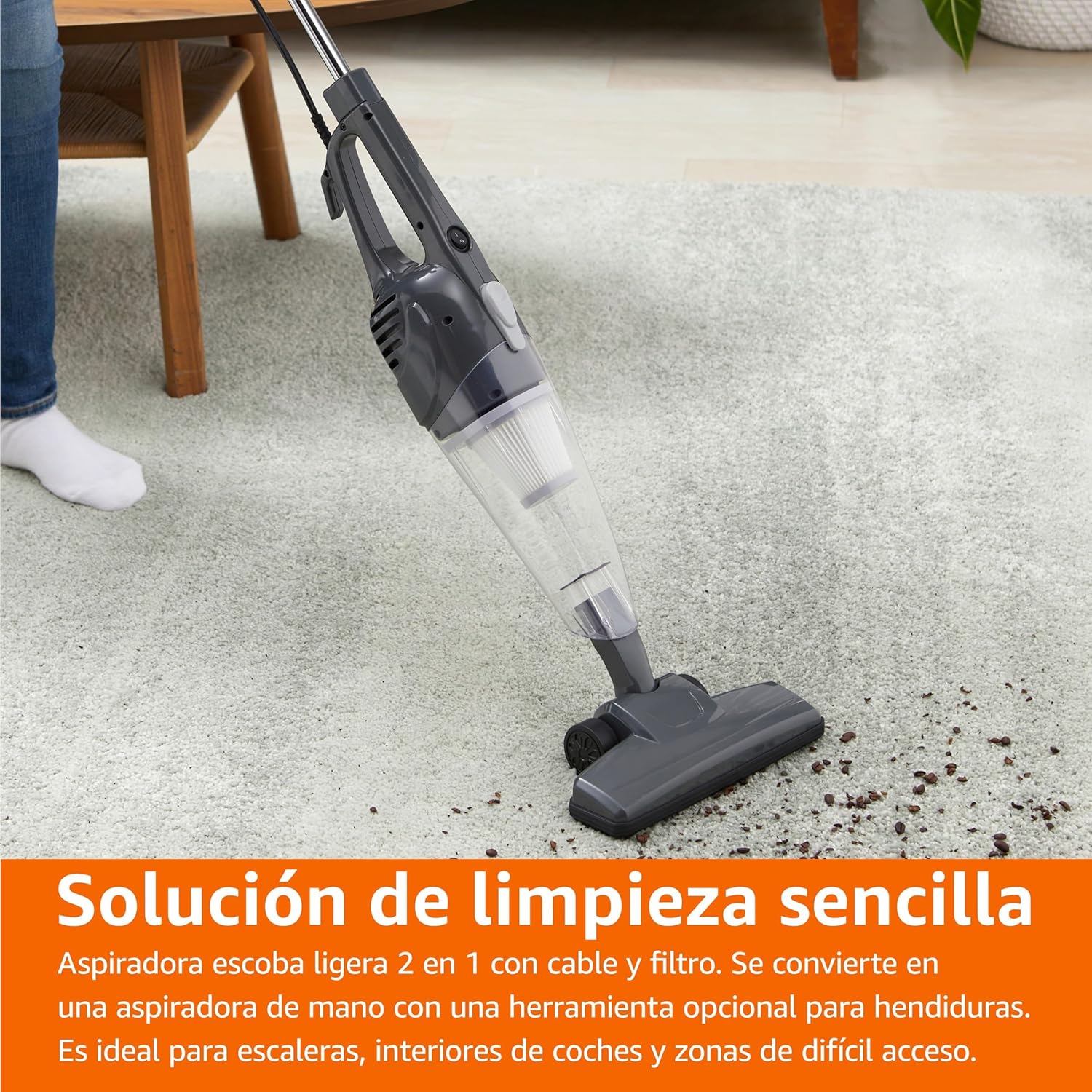 Aspirador De Barra, Dispositivo 2 En 1 Con Cable, Motor ECO, Filtro Reemplazable - Imagen 5