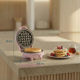 Mini Gofrera, Para Gofres Pequeños, Con Antiadherente, Diseño Retro, 550 W, Color: Rosa