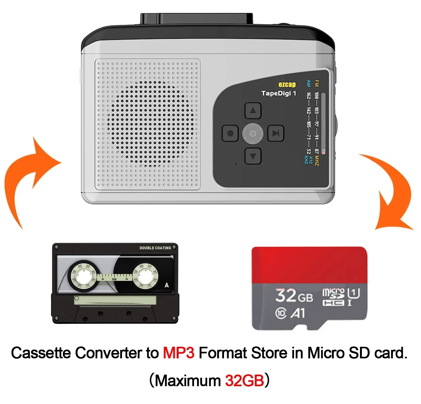 Reproductor de cintas de cassete, con radio AM/FM y función de grabación. Convertidor de casetes a MP3 - Imagen 3
