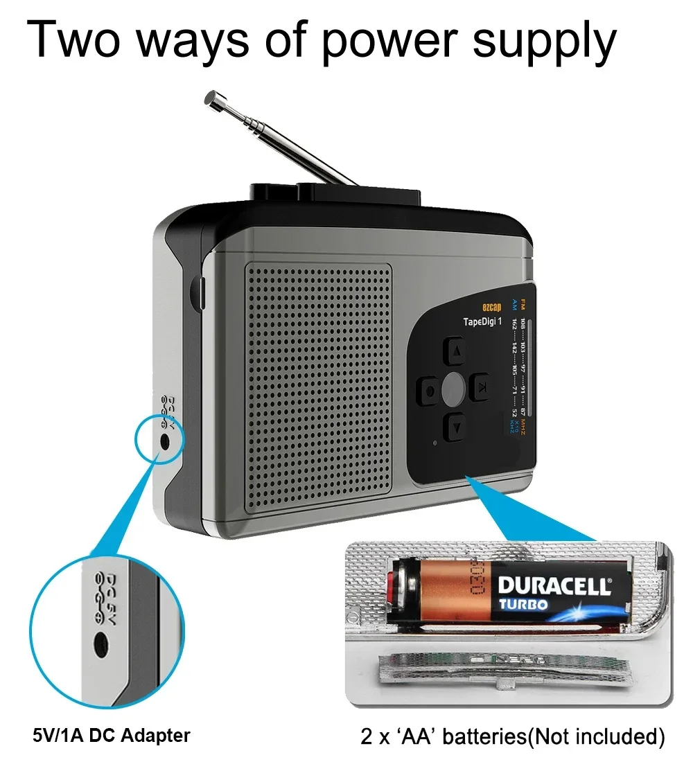 Reproductor de cintas de cassete, con radio AM/FM y función de grabación. Convertidor de casetes a MP3 - Imagen 7