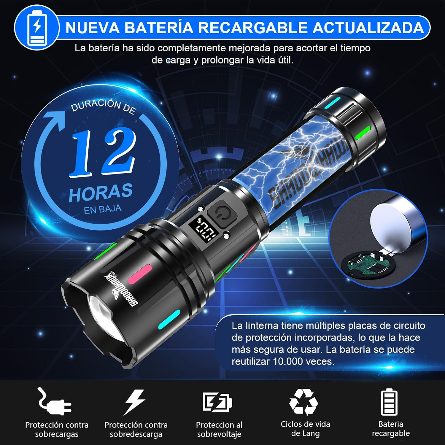Linterna LED Alta Potencia Super Potente Recargable - Imagen 4