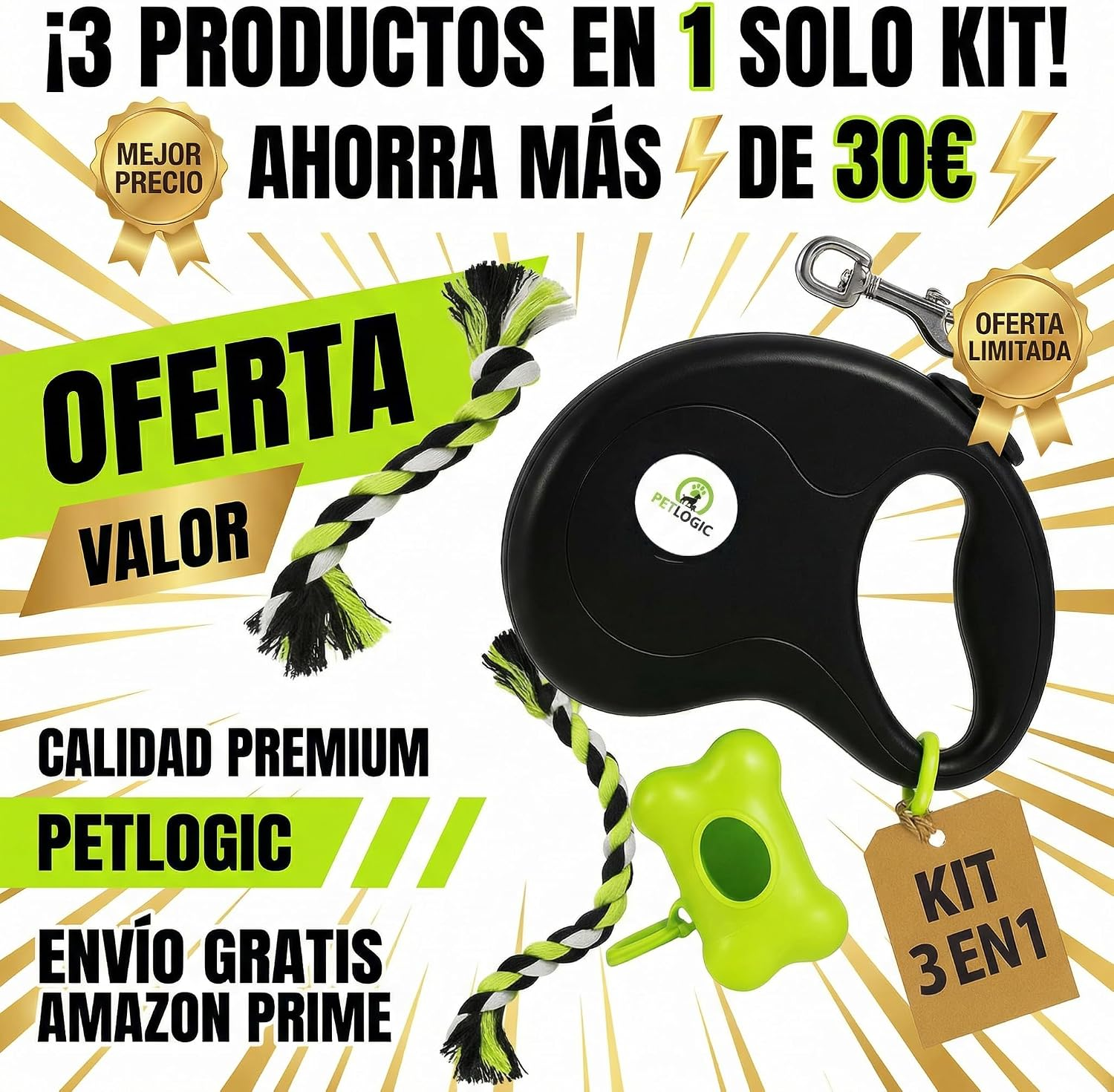Correa Extensible Para Perro Con Portabolsas Y Juguete, Kit De Paseo Completo Y Resistente Para Perros Pequeños Y Medianos - Imagen 6