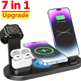 Soporte de carga inalámbrica 7 en 1 para iPhone 15, 14, 13, 12, 11, X, Apple Watch y AirPods