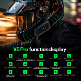 Intercomunicador y auricular Bluetooth V6 PRO+ para casco de moto; compatible con EUC