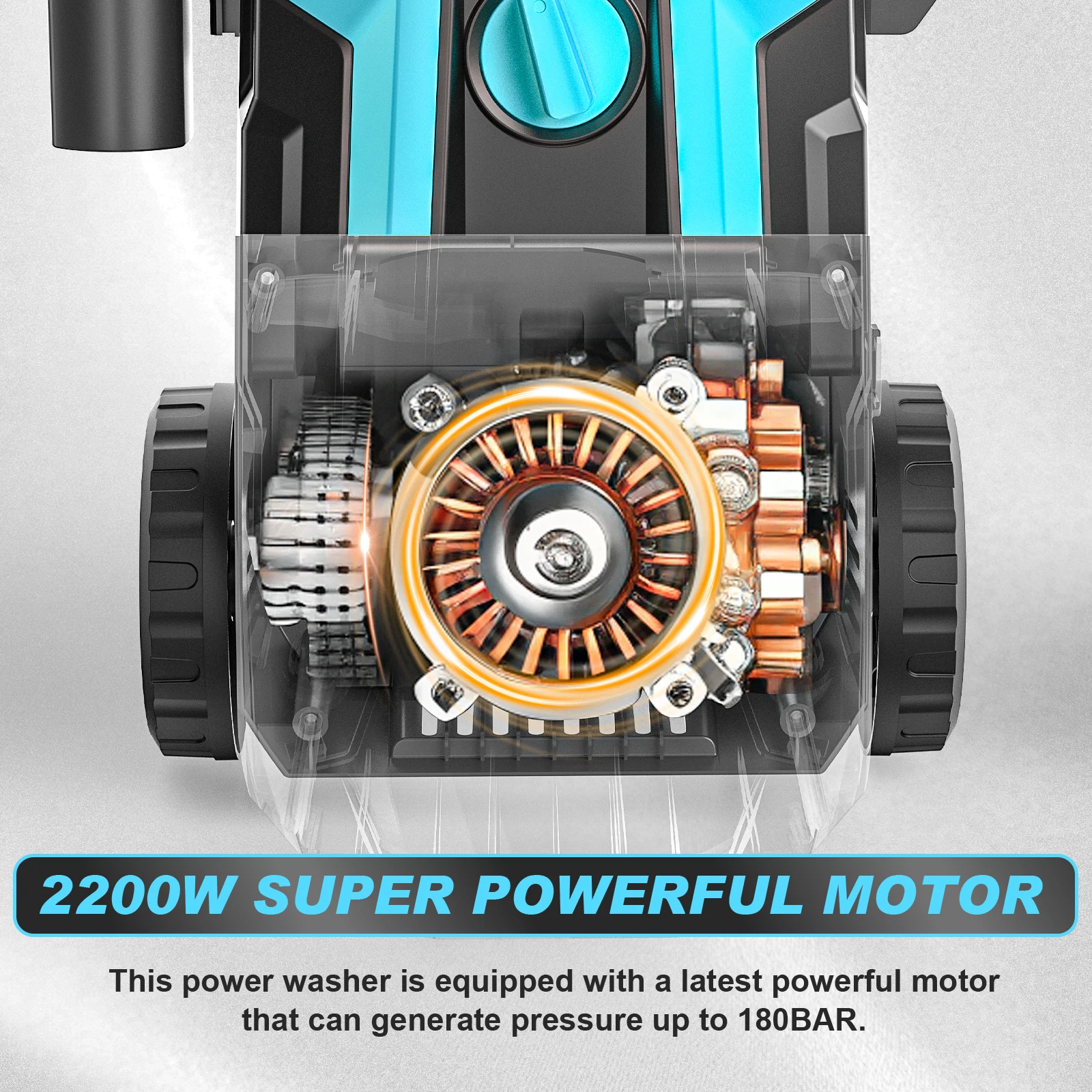 Hidrolimpiadora eléctrica de alta presión (200 bar, 2200 W) con pistola de lavado para automóviles y jardín, y boquilla ajustable a 180°. - Imagen 3