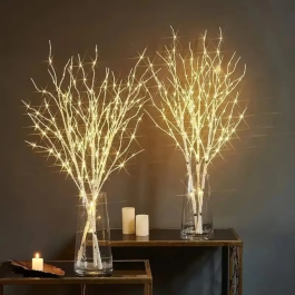 Guirnalda de luces LED tipo rama de abedul blanco, ideal para decoración navideña, fiestas, bodas o como lámpara de mesa.