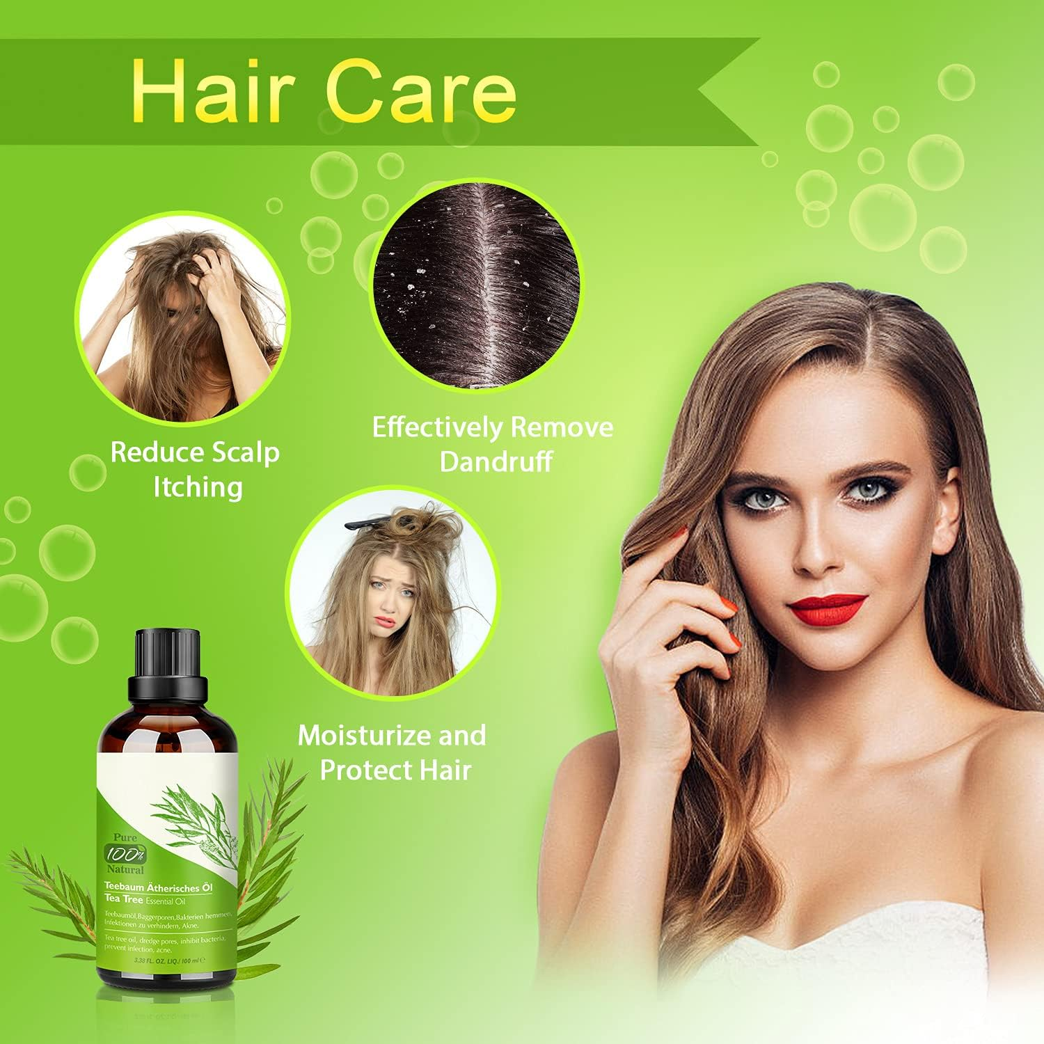 Aceite De Árbol De Té 100% Natural,100 ML Aceite Esenciale-Aceite De Acné,Tea Tree Oil Puro, Perfumado,Tratamiento Antiacné Contra La Piel Y Cara Con Imperfecciones,Antipinillas - Imagen 3