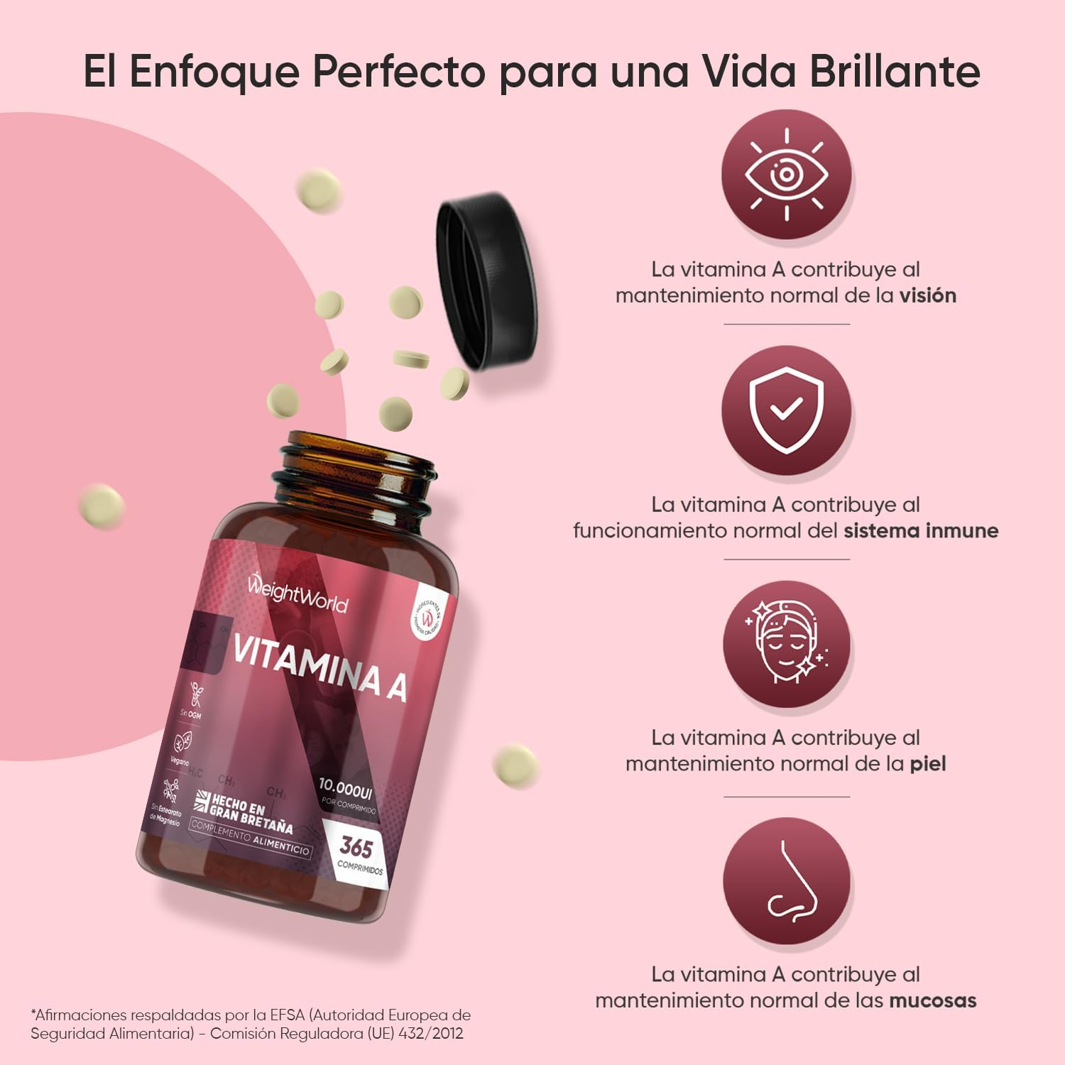 Vitamina a 10000 UI - 365 Comprimidos Acetato De Retinol Vegano Para 1 Año - Imagen 3