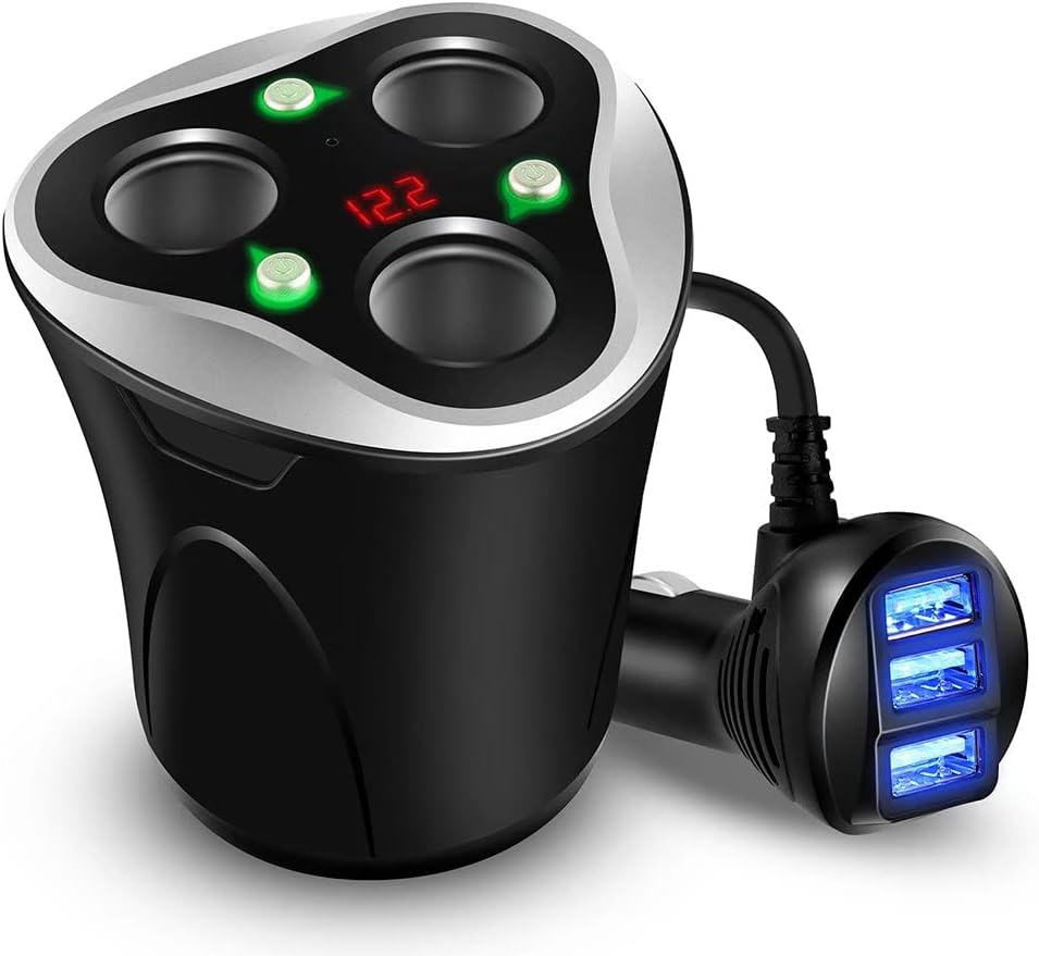 Cargador De Coche 3 USB Adaptador + 3 Sockets Encendedor De Cigarrillos Splitter 120W 12/24V