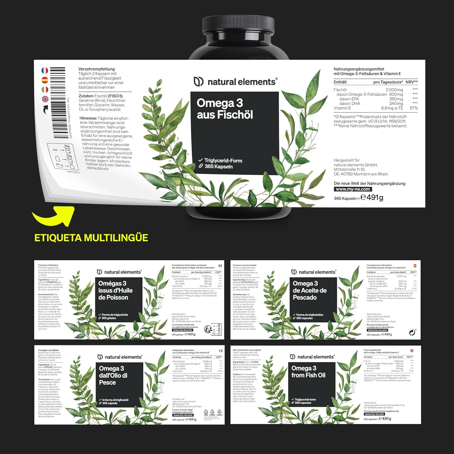 Omega 3 2000Mg Por Dosis Diaria - 365 Cápsulas De Omega-3 - Máxima Concentración De DHA 240Mg Y EPA 360Mg - Probada En Laboratorio Y Fabricada En Alemania - Imagen 6