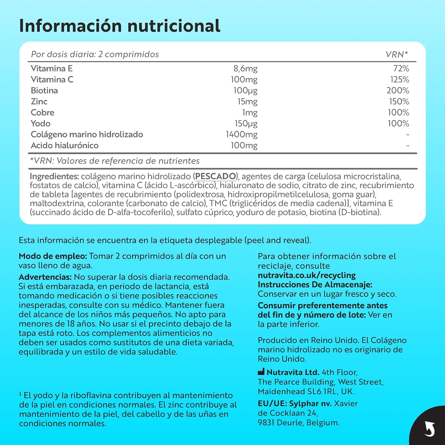 Nutravita Colageno Marino 1400 Mg Con Ácido Hialurónico 100 Mg - Imagen 9