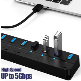 Adaptador de corriente USB 3.0, multipuerto USB de 4/7 puertos, expansor USB múltiple, con interruptor y cable de 30 cm
