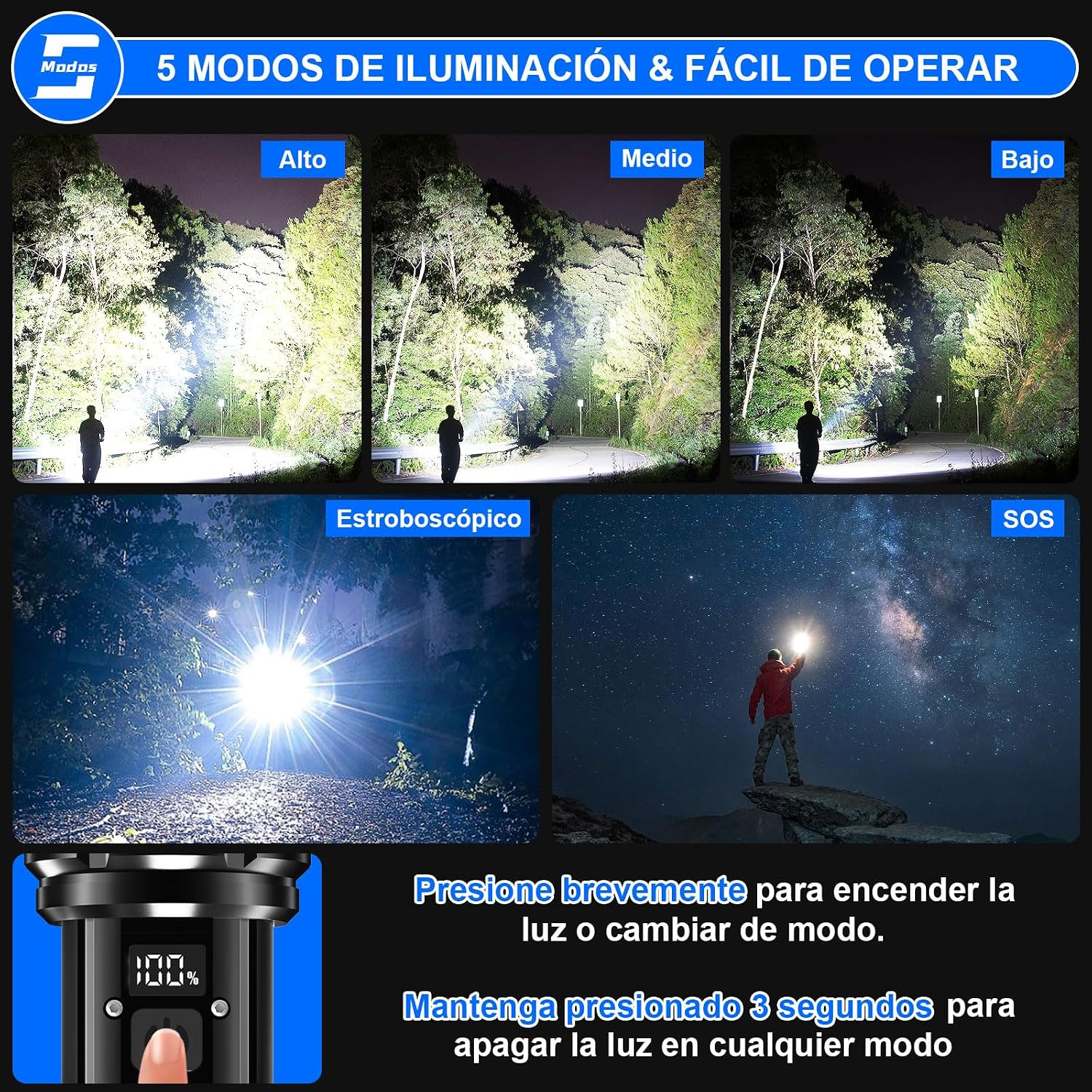 Linterna LED Alta Potencia Super Potente Recargable - Imagen 5