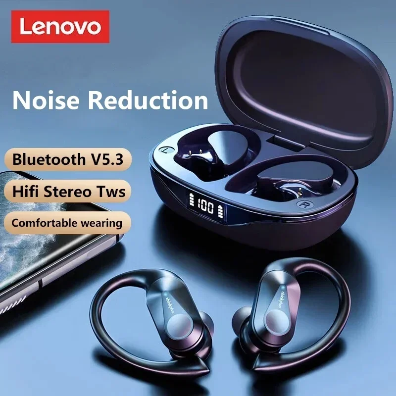 Auriculares inalámbricos Lenovo LED con pantalla digital, impermeables y reducción de ruido